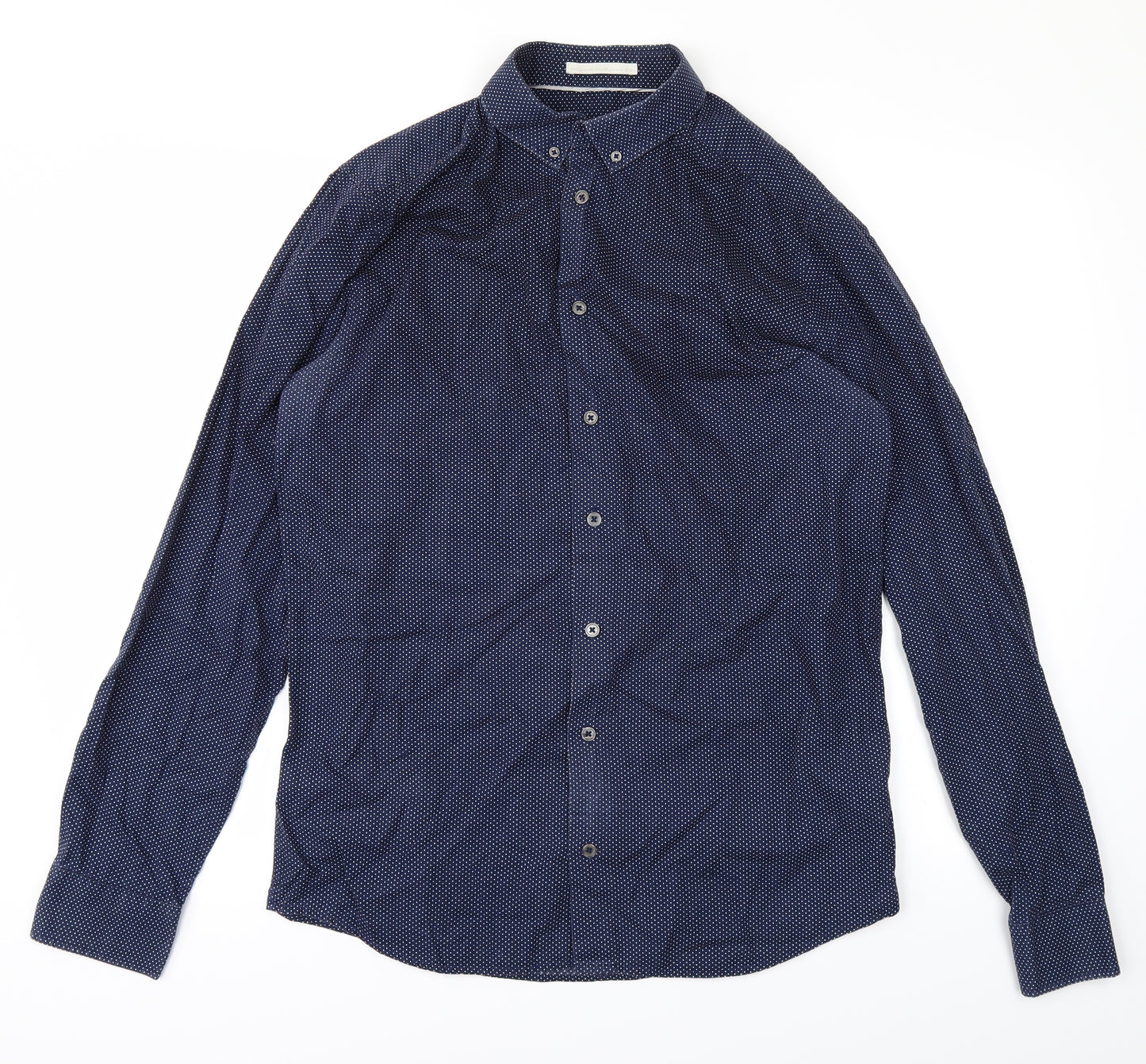 Tailored Originals Mens Blue Polka Dot   Button-Up Size M