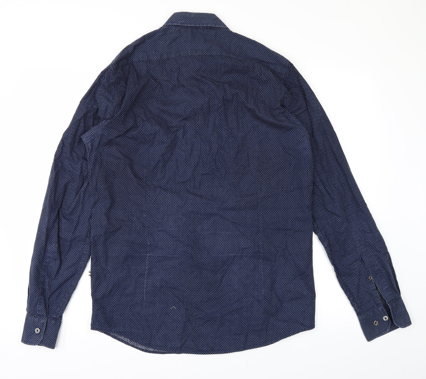Tailored Originals Mens Blue Polka Dot   Button-Up Size M