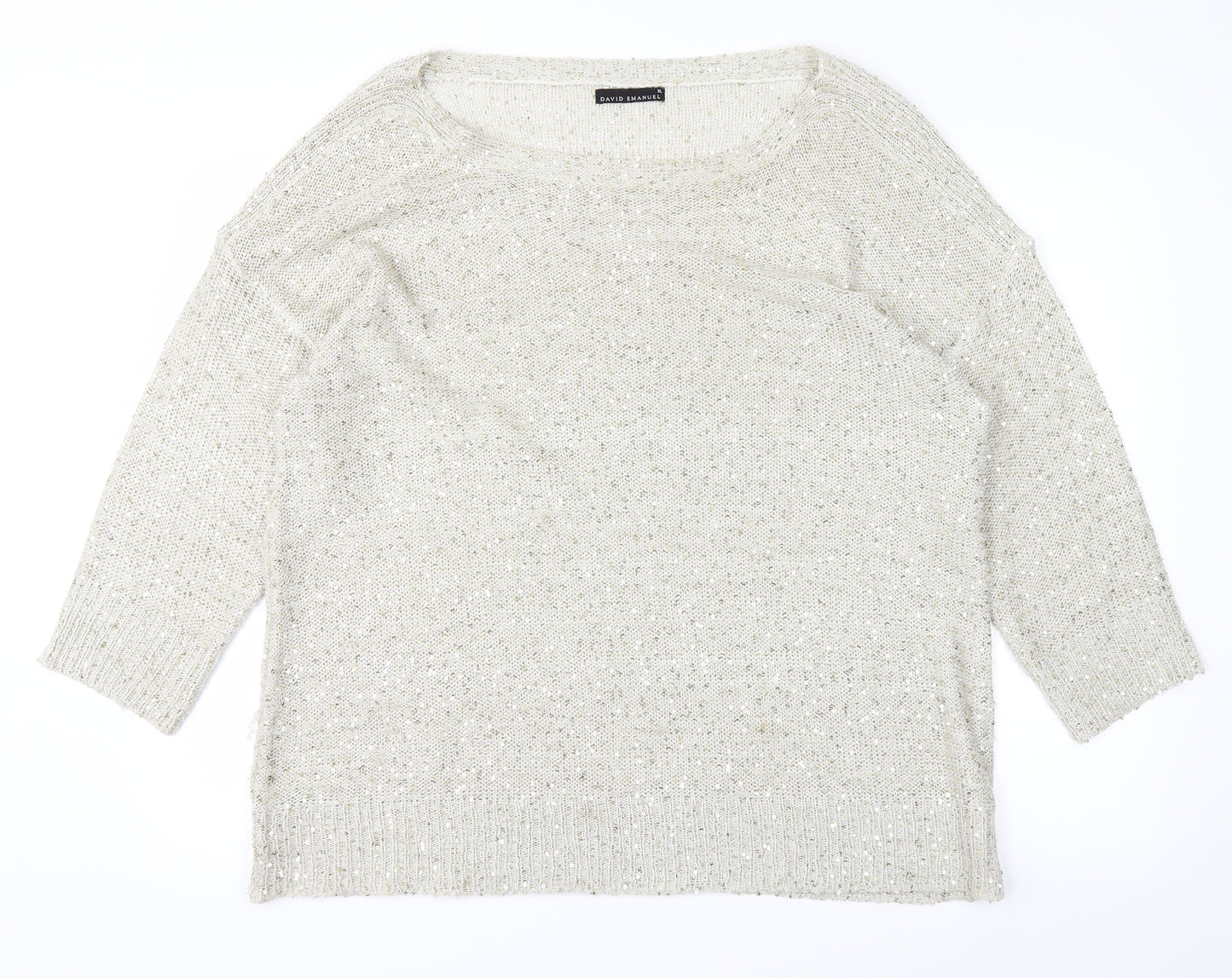 David Emanuel Womens White  Knit Pullover Jumper Size XL