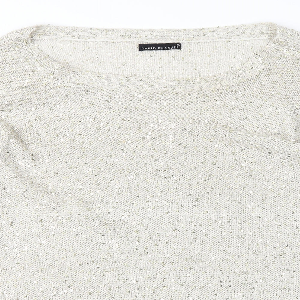 David Emanuel Womens White  Knit Pullover Jumper Size XL
