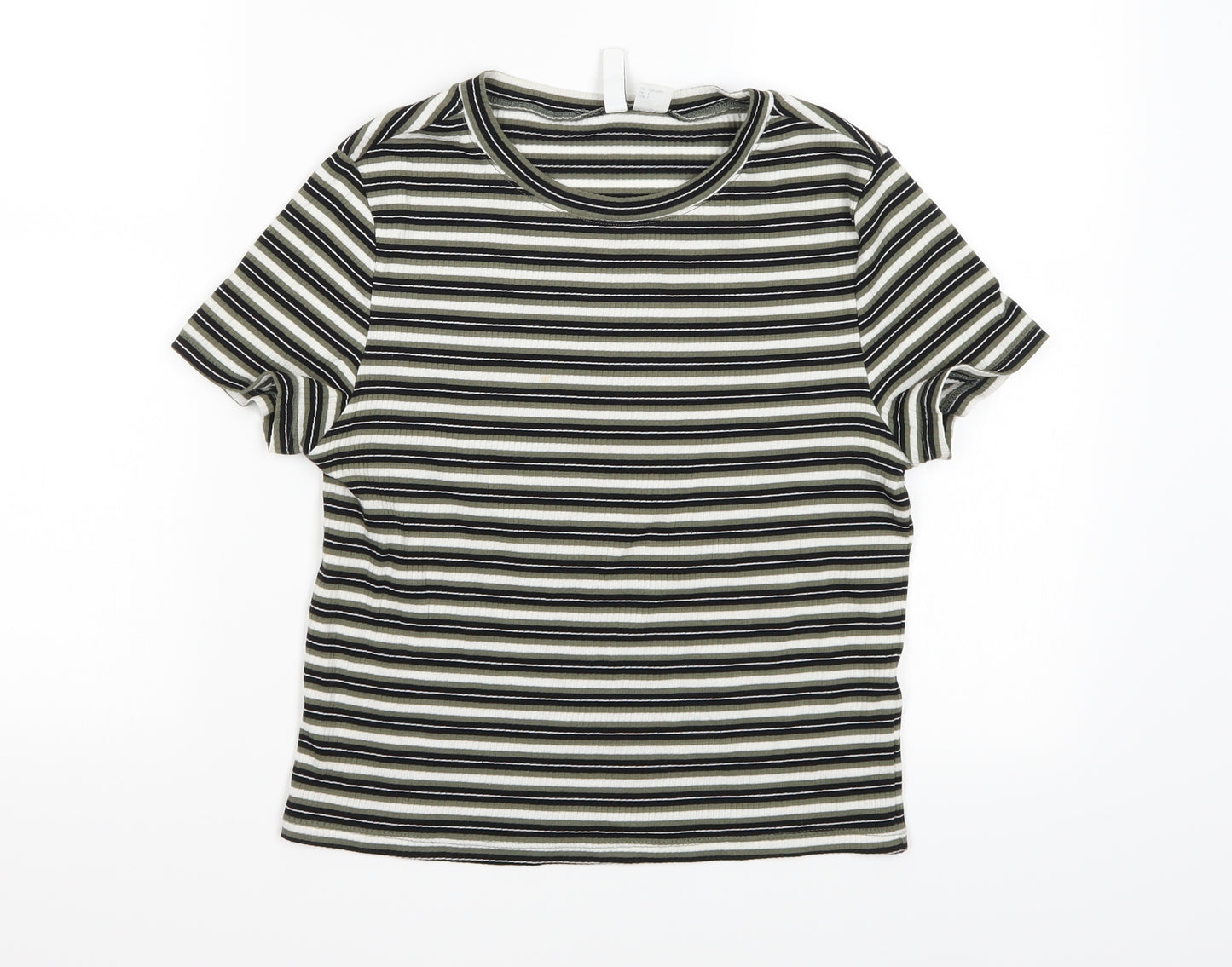 Divided Womens Green Striped  Cropped T-Shirt Size L