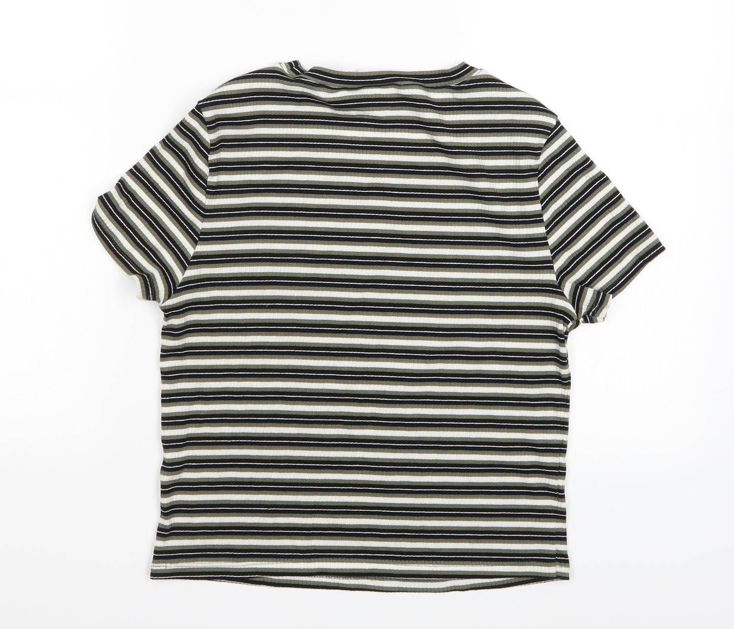 Divided Womens Green Striped  Cropped T-Shirt Size L