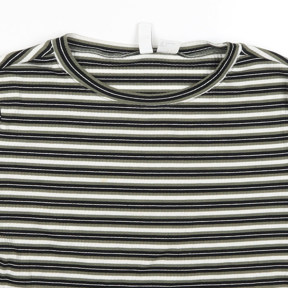 Divided Womens Green Striped  Cropped T-Shirt Size L