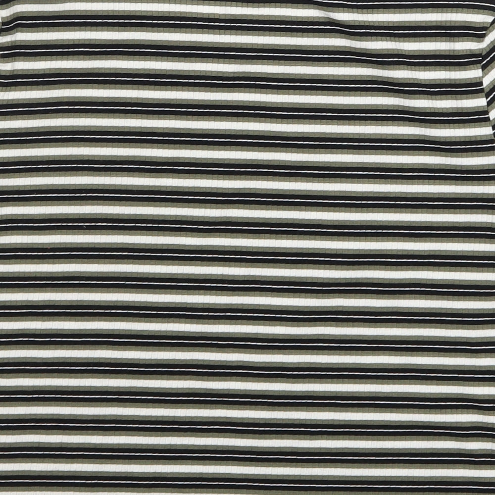 Divided Womens Green Striped  Cropped T-Shirt Size L