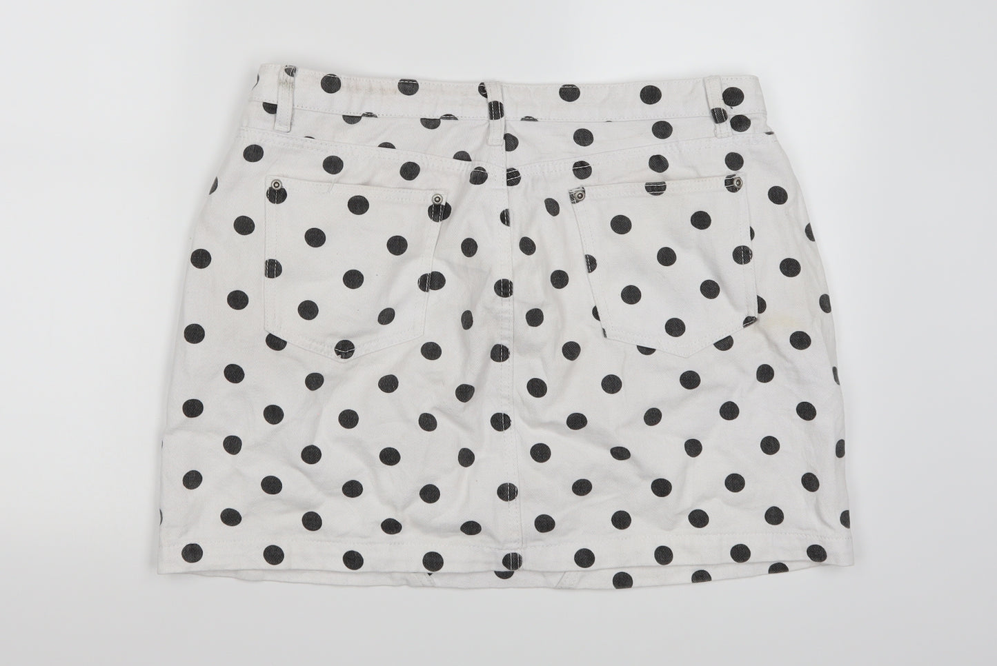 PRETTYLITTLETHING Womens White Polka Dot Denim A-Line Skirt Size 26