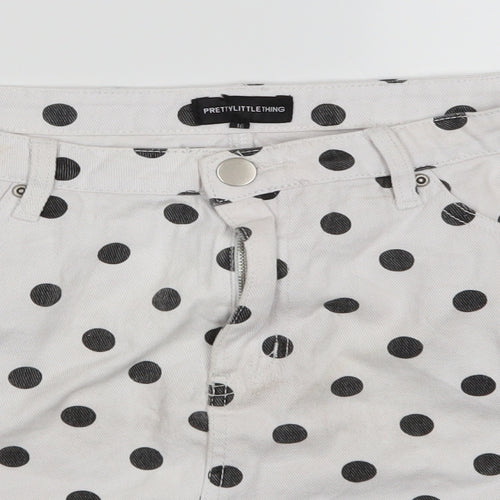 PRETTYLITTLETHING Womens White Polka Dot Denim A-Line Skirt Size 26