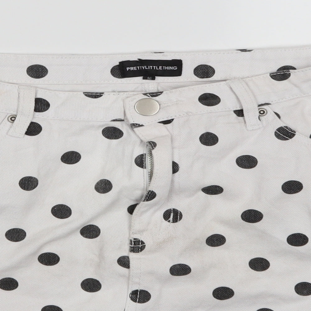 PRETTYLITTLETHING Womens White Polka Dot Denim A-Line Skirt Size 26