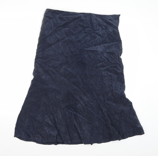 Front view of ROWLANDS women’s blue corduroy swing skirt