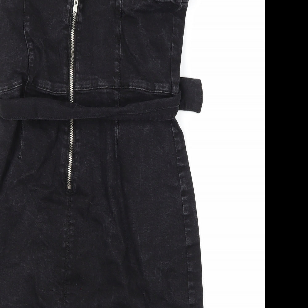 Denim Co. Womens Black  Denim Pinafore/Dungaree Dress  Size 14