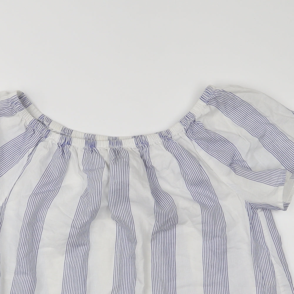 Workshop Womens Blue Striped  Basic Blouse Size M