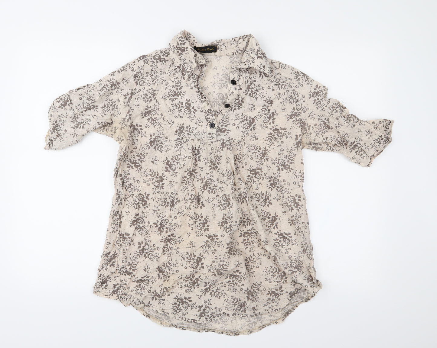 FASHION TEMPLE Womens Beige Floral  Basic Blouse Size S