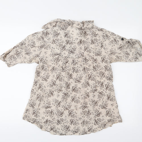 FASHION TEMPLE Womens Beige Floral  Basic Blouse Size S