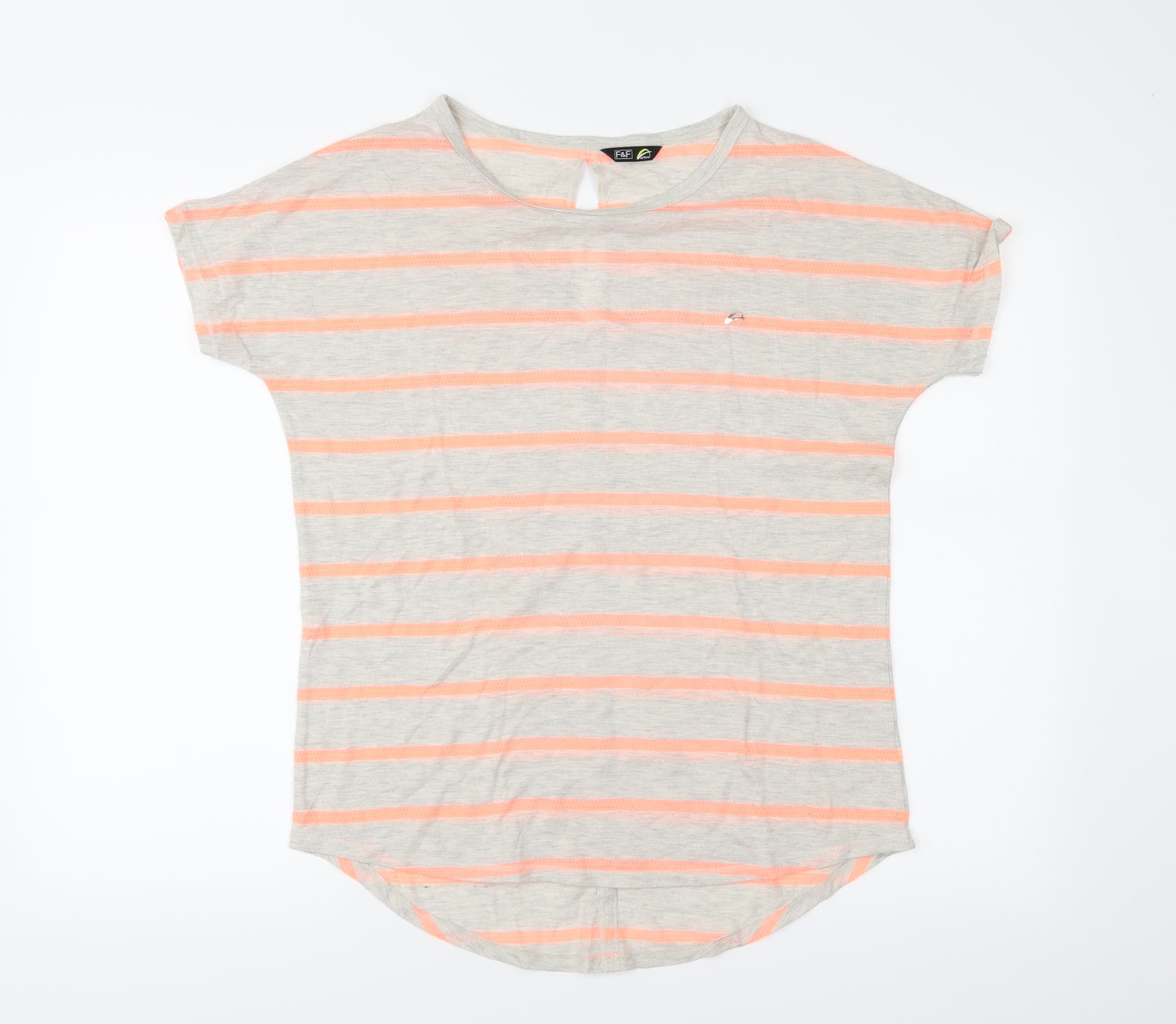 F&F Womens Grey Striped  Basic T-Shirt Size S