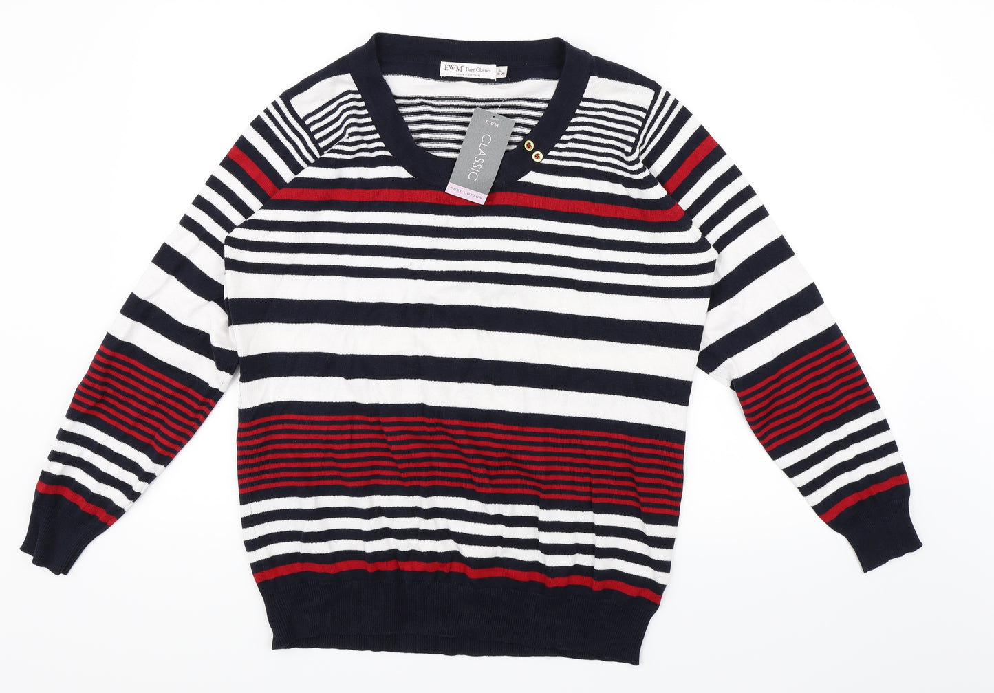EWM Womens Blue Striped  Pullover Jumper Size 18