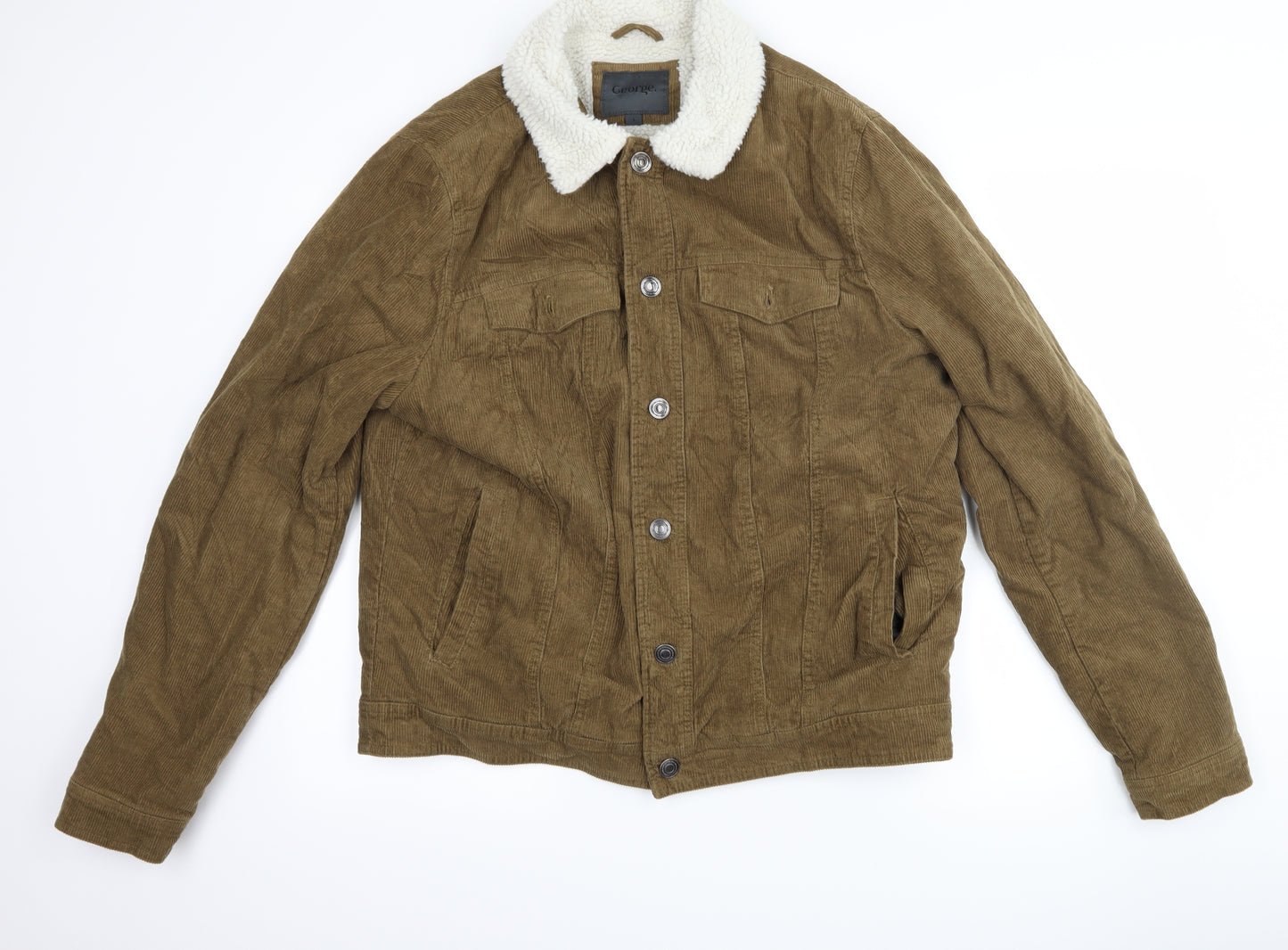 George Mens Brown  Corduroy Overcoat Coat Size L