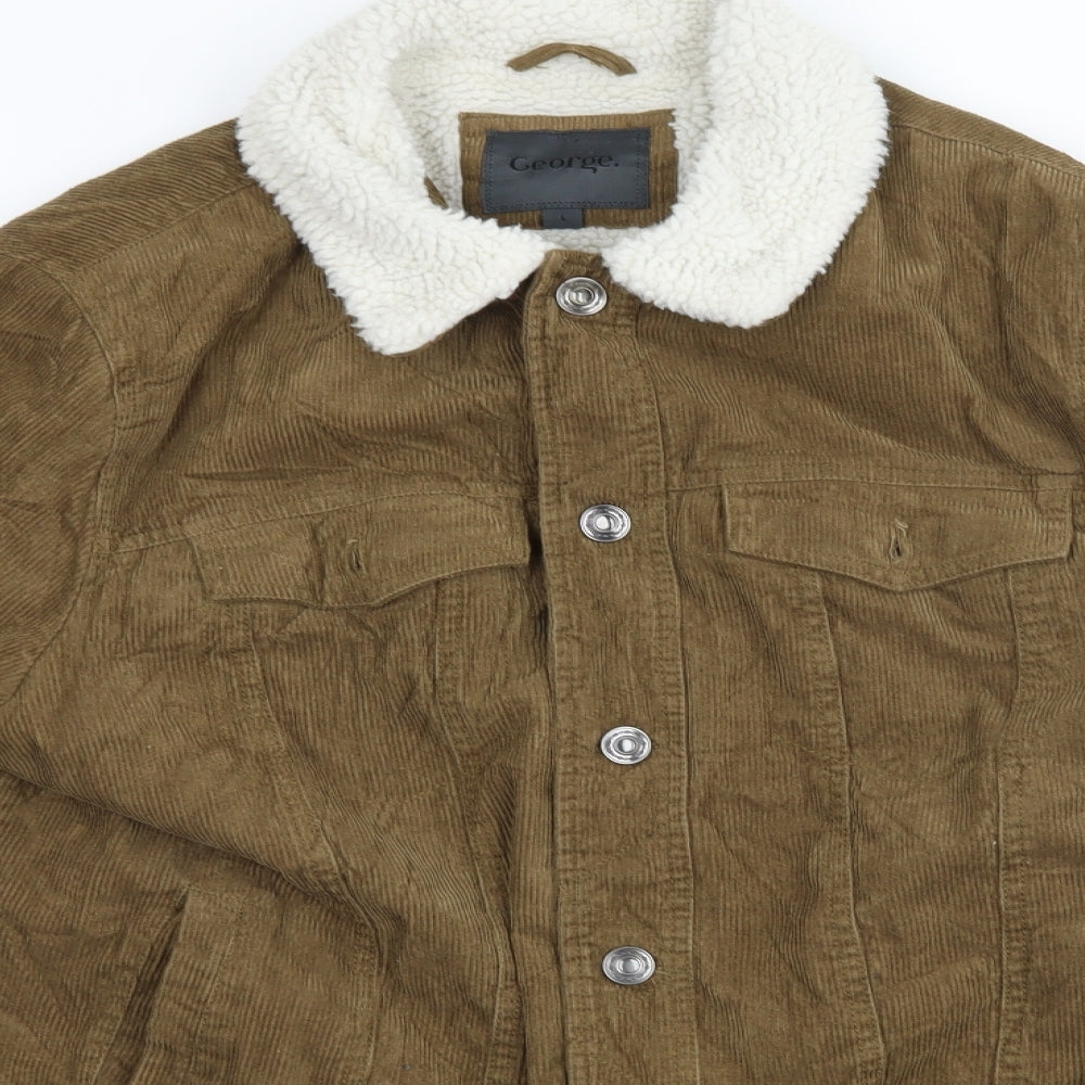 George Mens Brown  Corduroy Overcoat Coat Size L