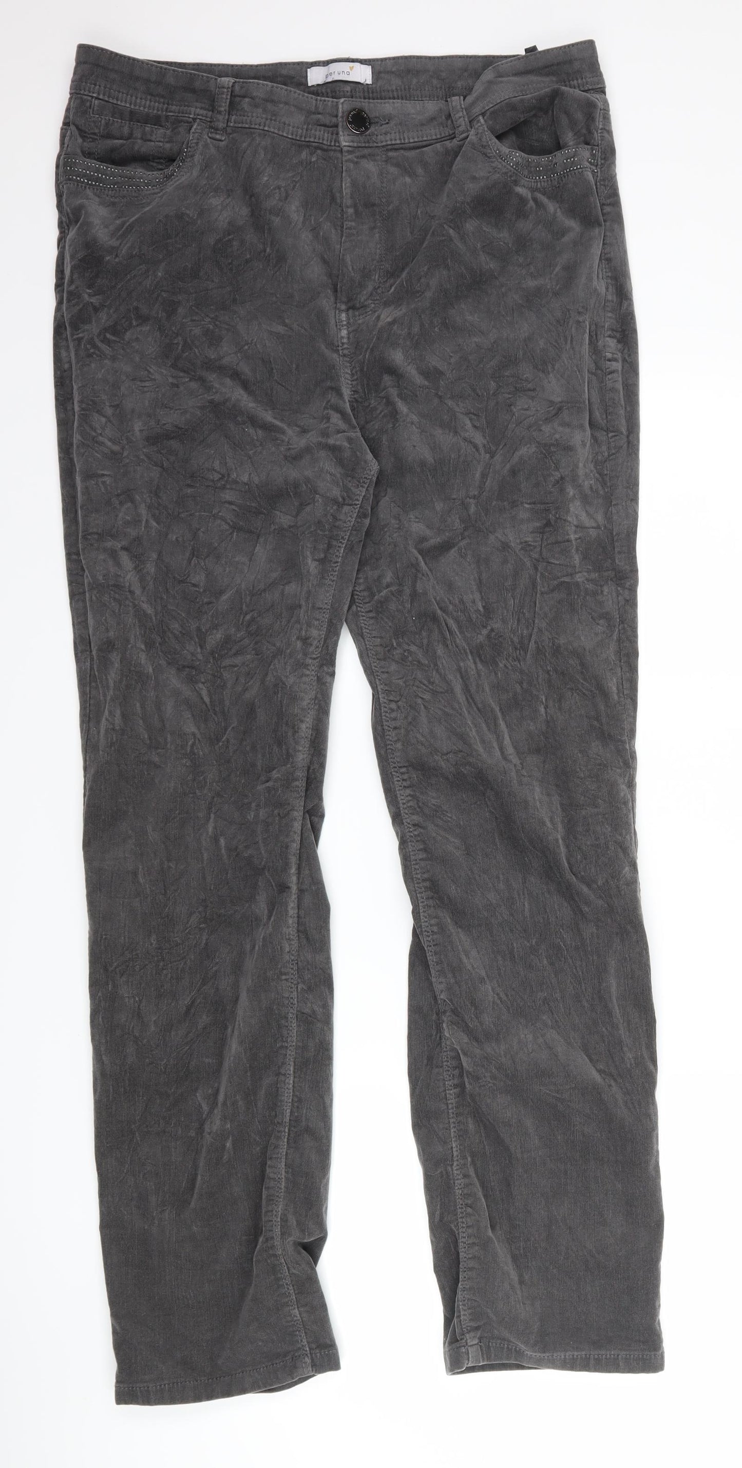 Per Una Womens Grey  Corduroy Trousers  Size 16 L30 in
