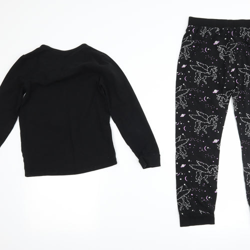 Marks and Spencer Girls Black   Top Pyjama Set Size 9-10 Years  - unicorn