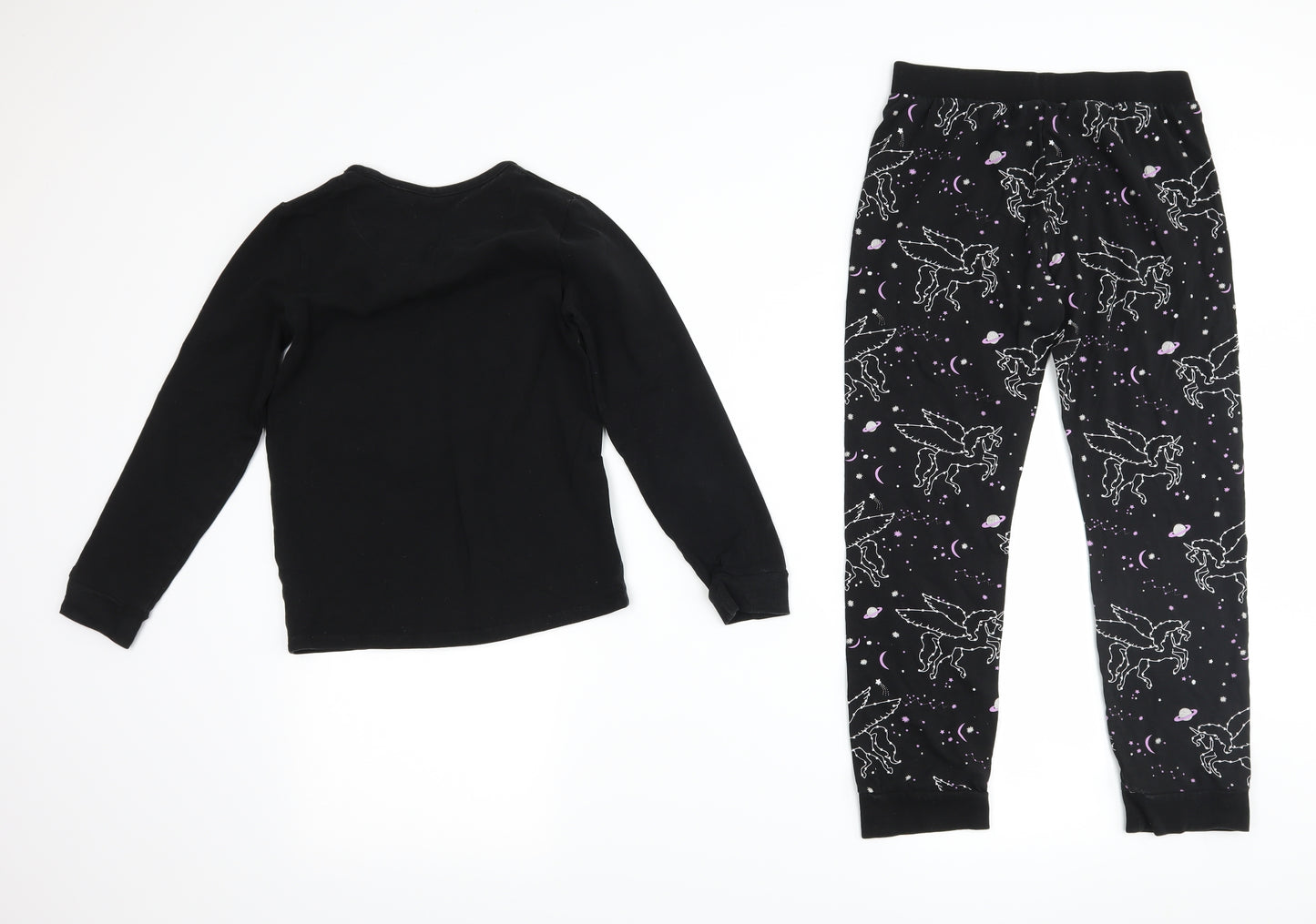 Marks and Spencer Girls Black   Top Pyjama Set Size 9-10 Years  - unicorn
