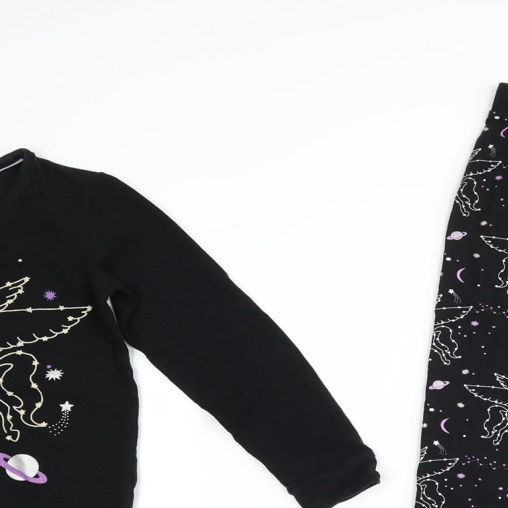 Marks and Spencer Girls Black   Top Pyjama Set Size 9-10 Years  - unicorn