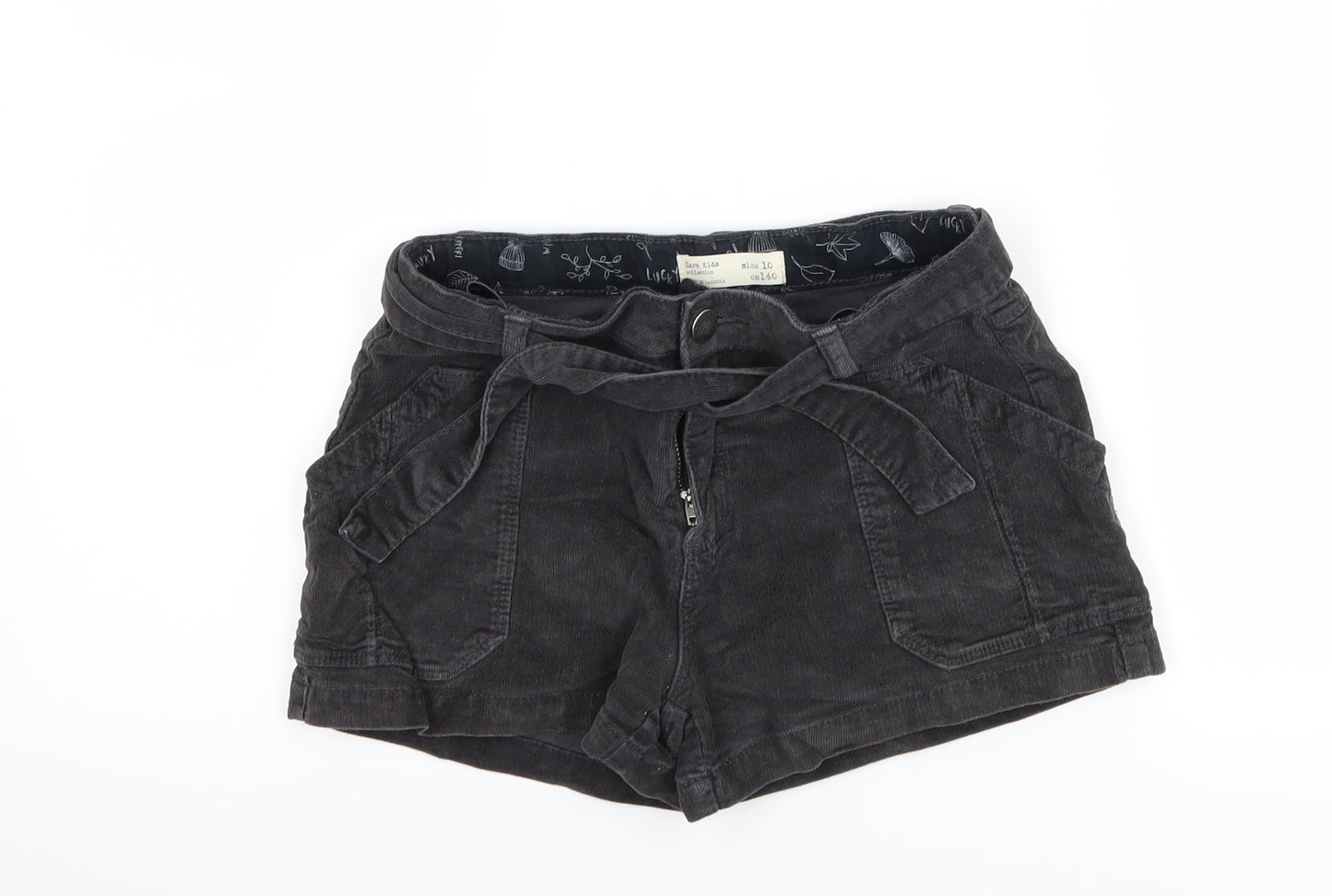 Zara Girls Black  Corduroy Boyfriend Shorts Size 10 Years - Belt included