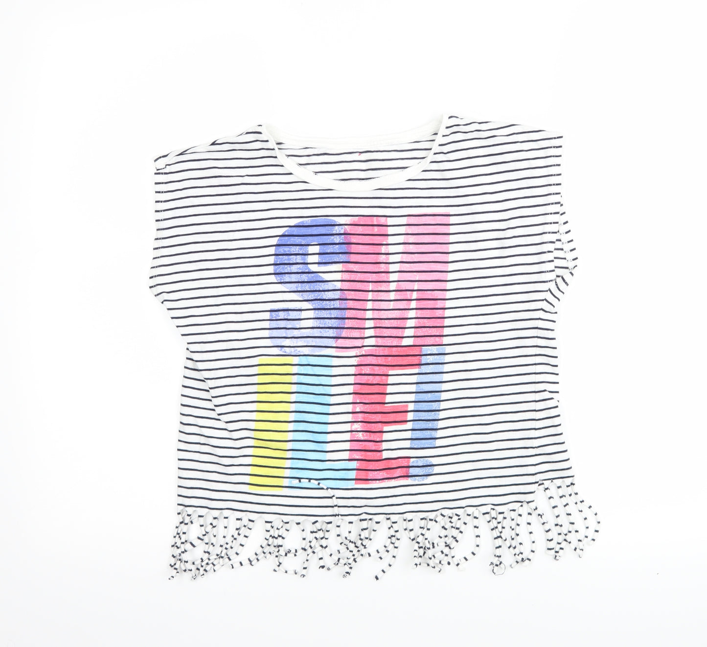 Nutmeg Girls White Striped  Basic T-Shirt Size 12-13 Years  - smile