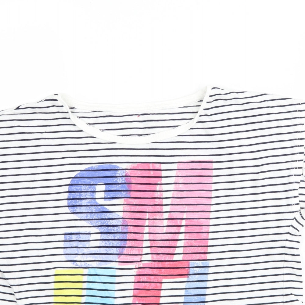 Nutmeg Girls White Striped  Basic T-Shirt Size 12-13 Years  - smile