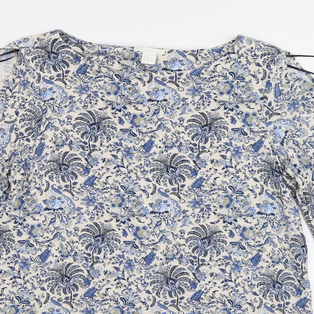 H&M Womens Blue Floral  Tunic T-Shirt Size 20