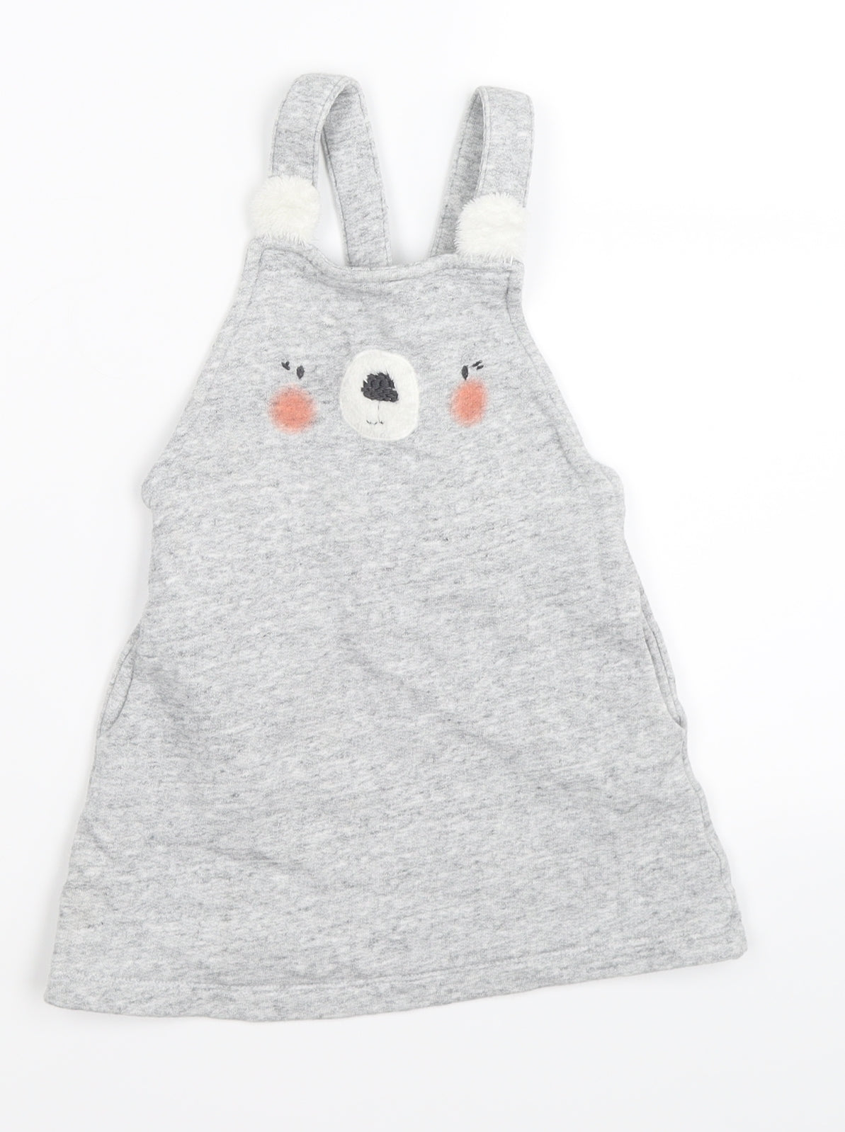 NEXT Girls Grey   Pinafore/Dungaree Dress  Size 2-3 Years  - BEAR FRONT