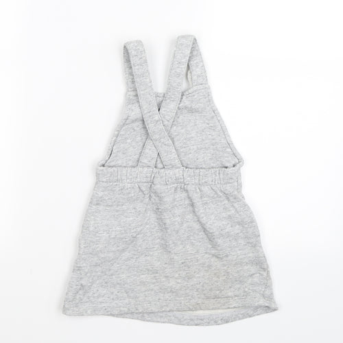 NEXT Girls Grey   Pinafore/Dungaree Dress  Size 2-3 Years  - BEAR FRONT