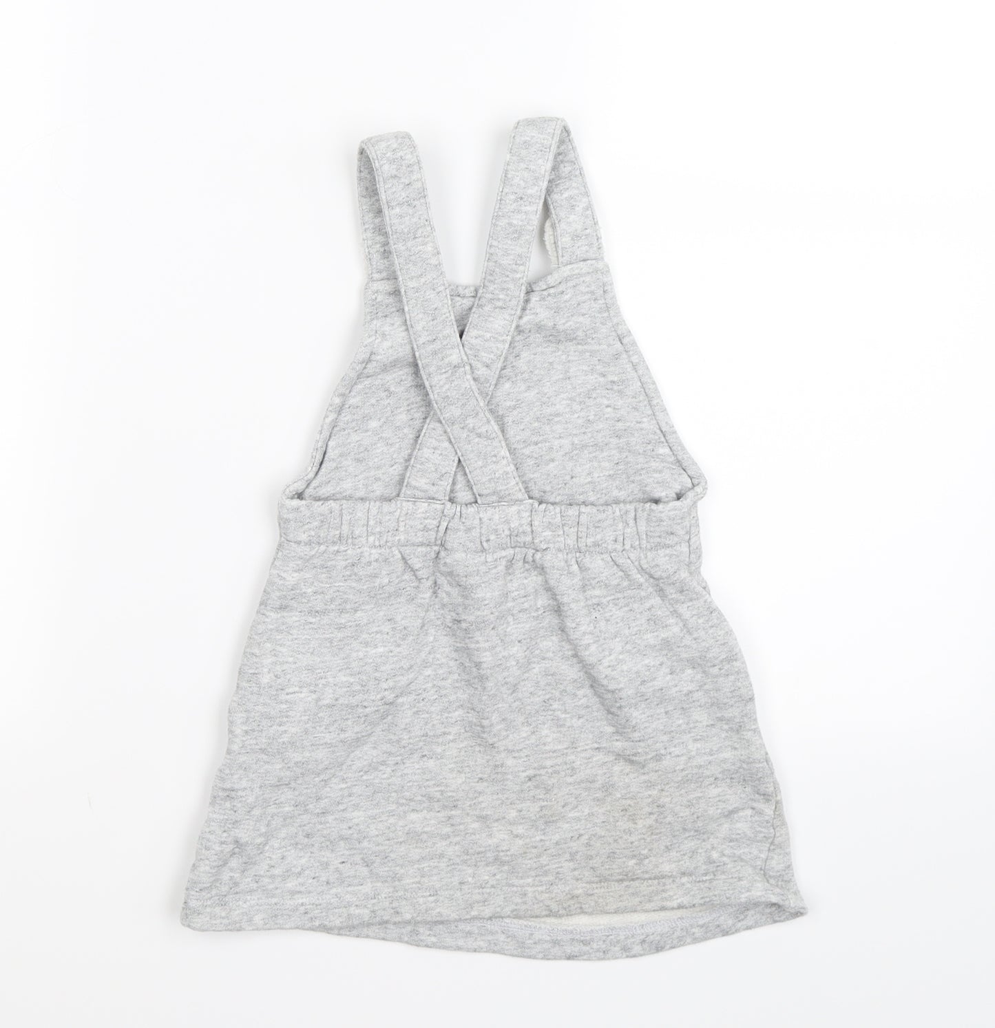 NEXT Girls Grey   Pinafore/Dungaree Dress  Size 2-3 Years  - BEAR FRONT