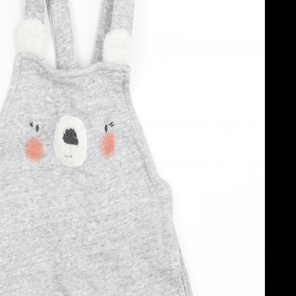 NEXT Girls Grey   Pinafore/Dungaree Dress  Size 2-3 Years  - BEAR FRONT