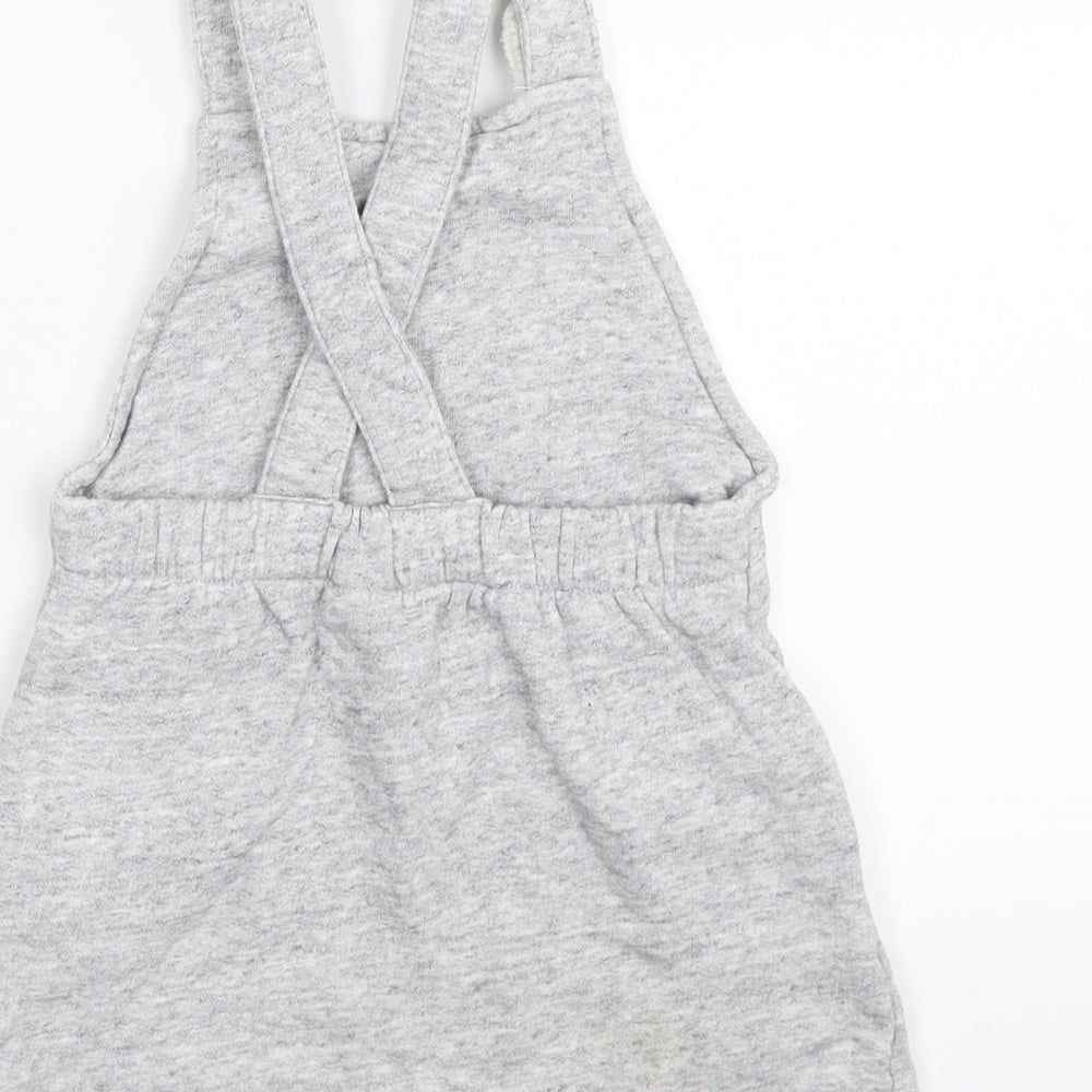 NEXT Girls Grey   Pinafore/Dungaree Dress  Size 2-3 Years  - BEAR FRONT