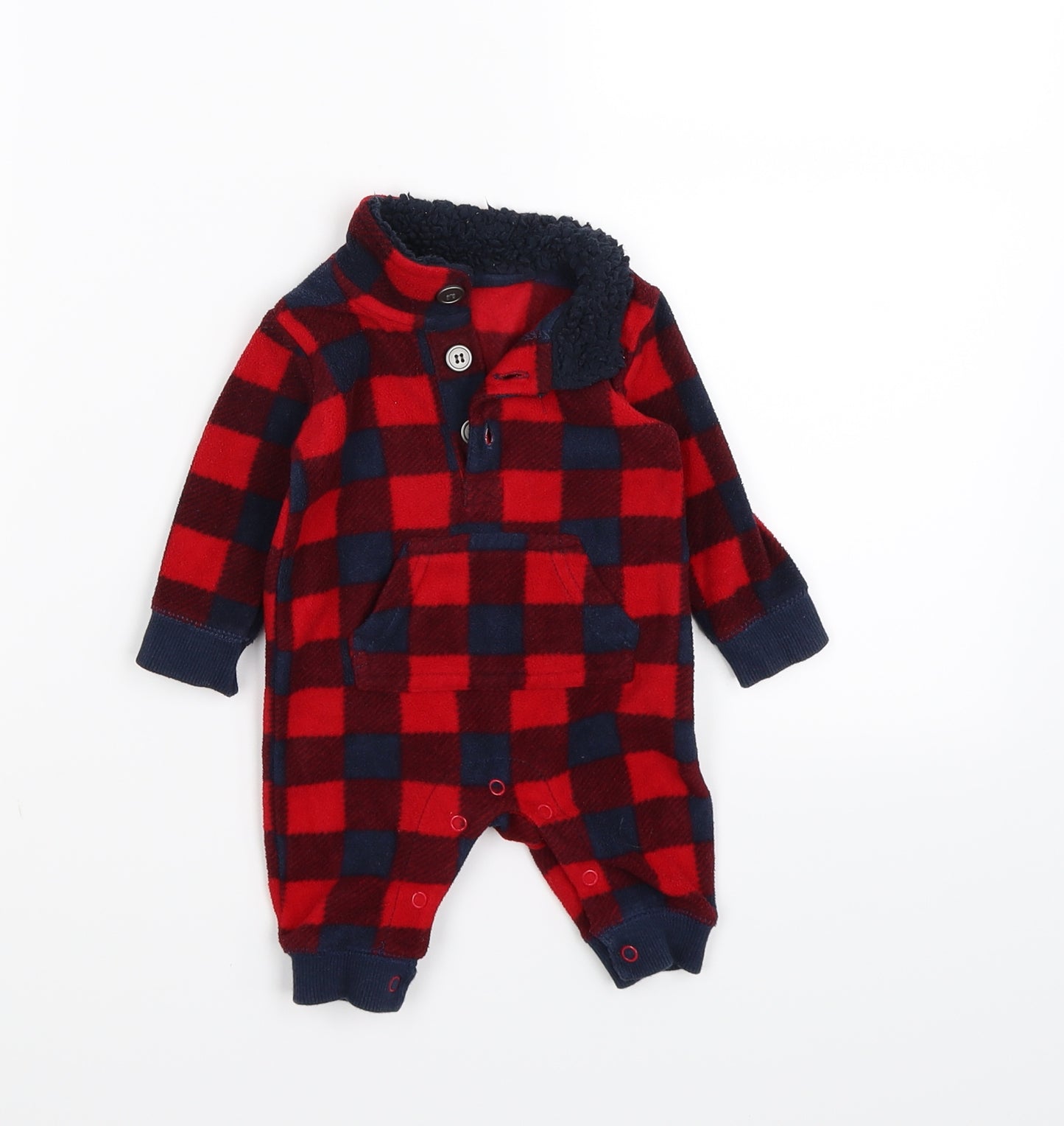 Nutmeg Boys Red Check Fleece Coverall One-Piece Size Newborn