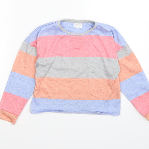 F&F Girls Multicoloured Striped Knit Pullover Sweatshirt Size 7 Years  - cropped