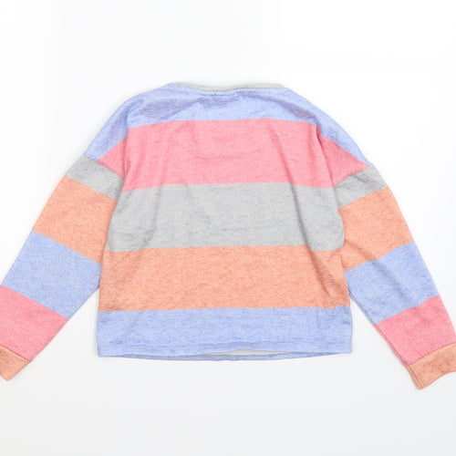 F&F Girls Multicoloured Striped Knit Pullover Sweatshirt Size 7 Years  - cropped
