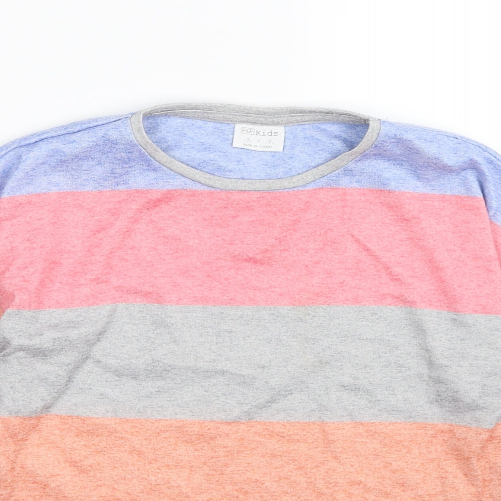 F&F Girls Multicoloured Striped Knit Pullover Sweatshirt Size 7 Years  - cropped