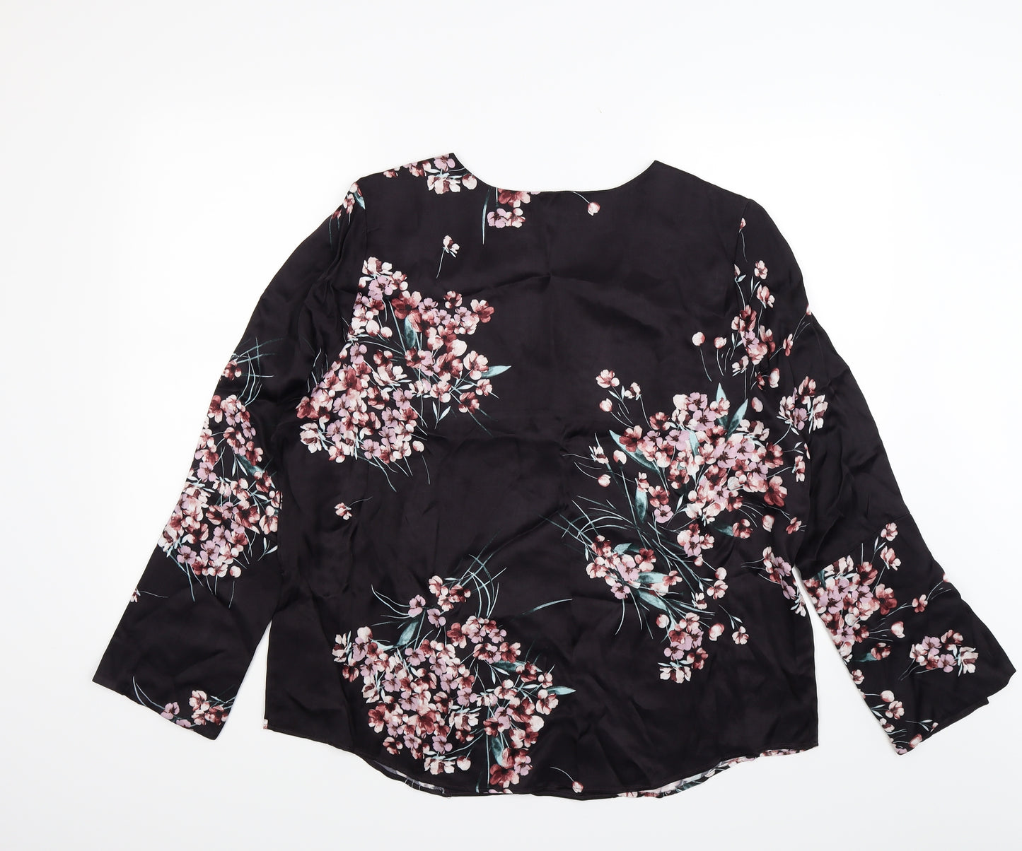 Autograph Womens Black Floral Satin Basic Blouse Size 18