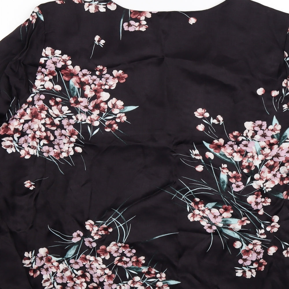 Autograph Womens Black Floral Satin Basic Blouse Size 18