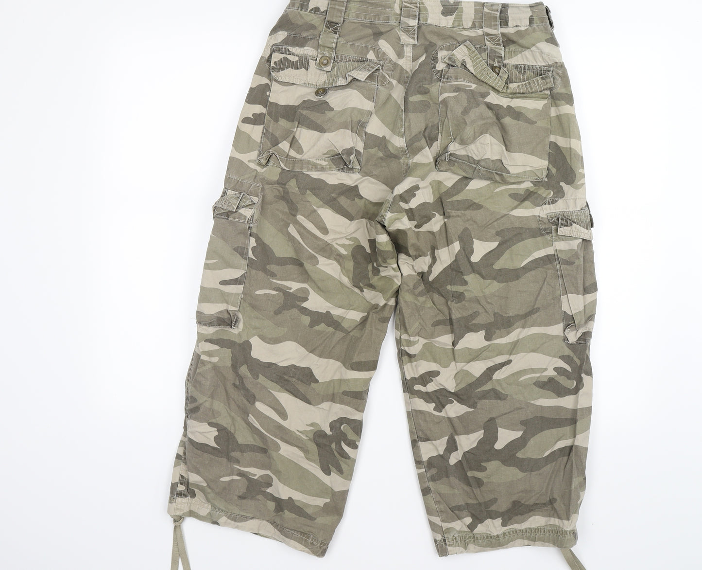 Petroleum Mens Green Camouflage Denim Cargo Shorts Size 34