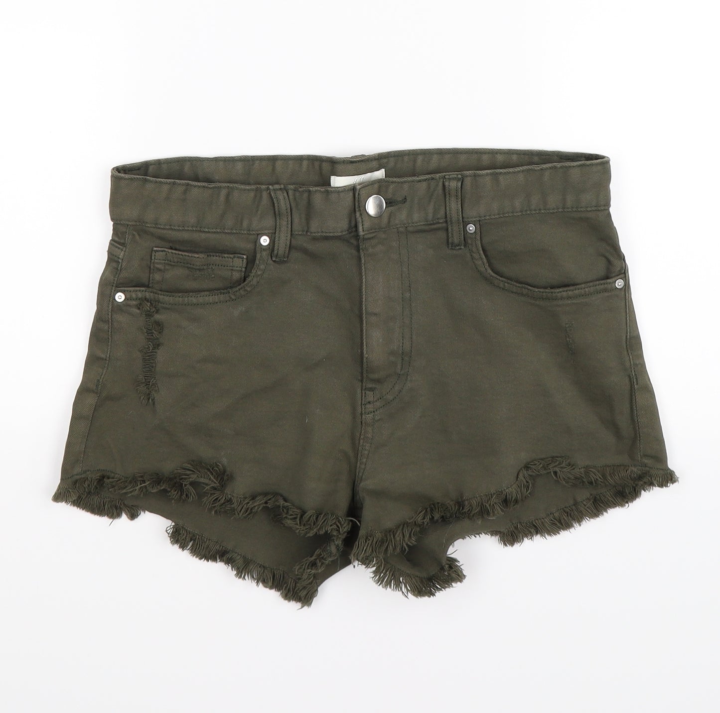 H&M Womens Green  Denim Hot Pants Shorts Size 8