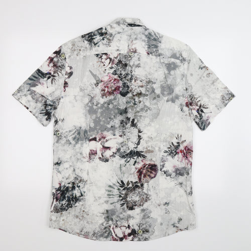 River Island Mens Grey Floral   Dress Shirt Size L