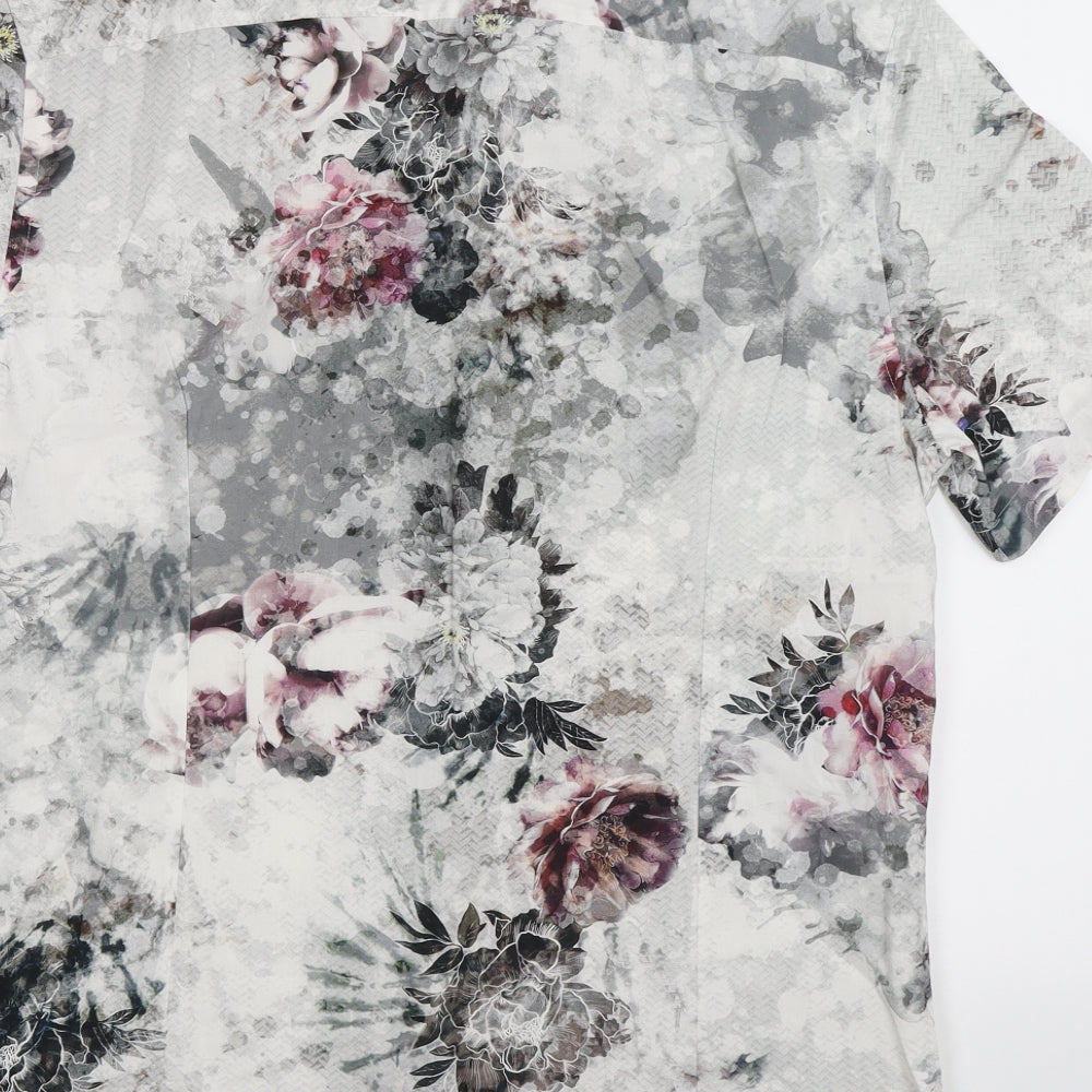 River Island Mens Grey Floral   Dress Shirt Size L