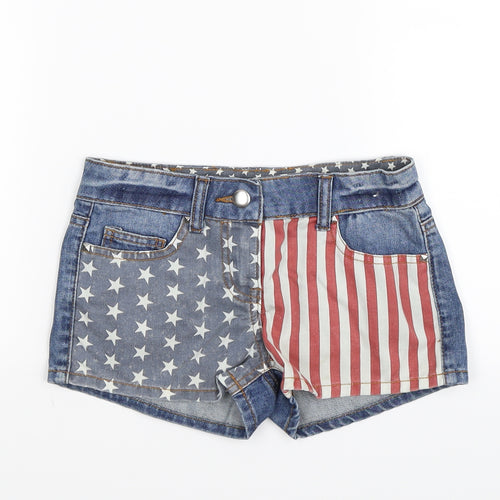 denim co Girls Blue Striped Denim Hot Pants Shorts Size 10-11 Years - AMERICAN FLAG