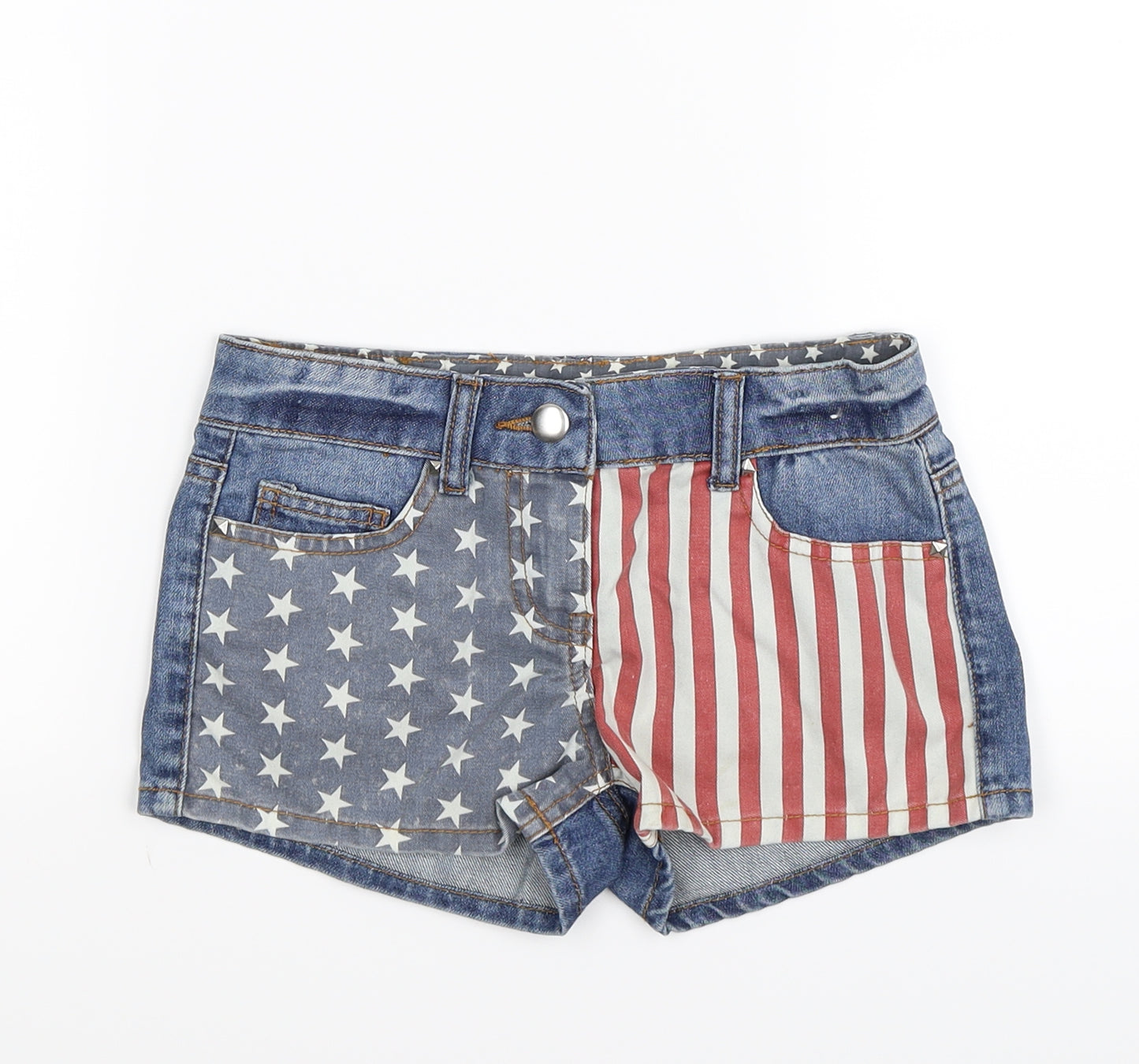 denim co Girls Blue Striped Denim Hot Pants Shorts Size 10-11 Years - AMERICAN FLAG