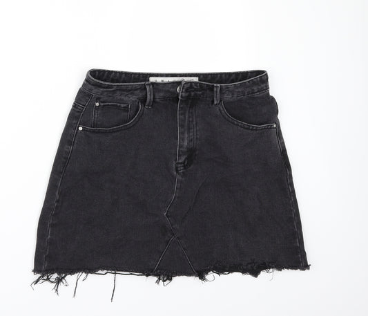 Front view of Denim & Co. women’s black denim mini skirt, size UK 10