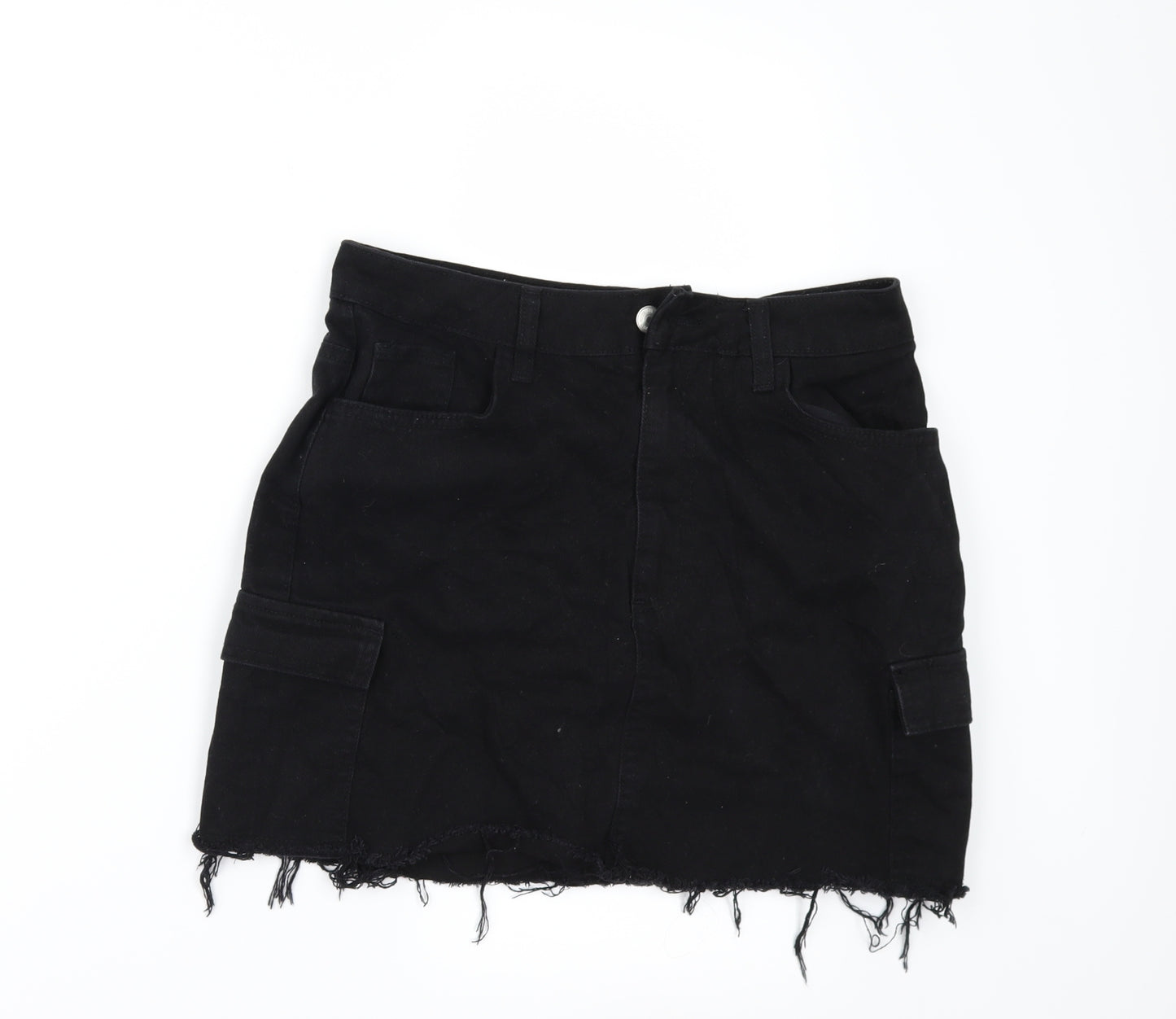Denim & Co. Womens Black  Denim Mini Skirt Size 12  - Side Pockets