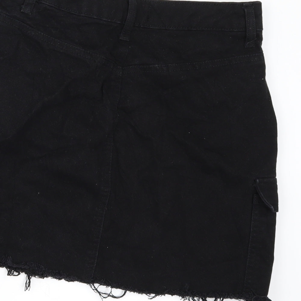 Denim & Co. Womens Black  Denim Mini Skirt Size 12  - Side Pockets