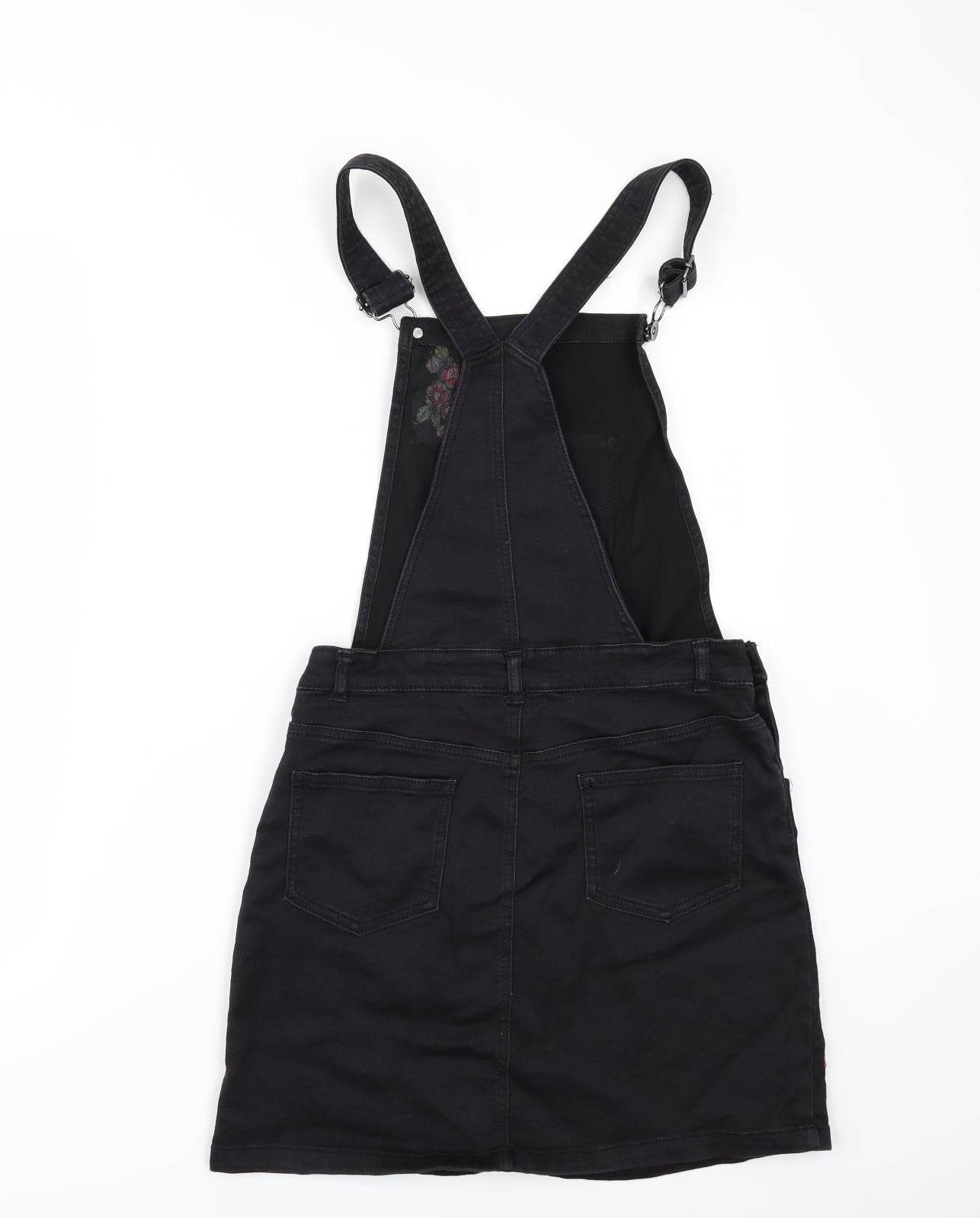 George Girls Black Floral Denim Pinafore/Dungaree Dress  Size 13-14 Years