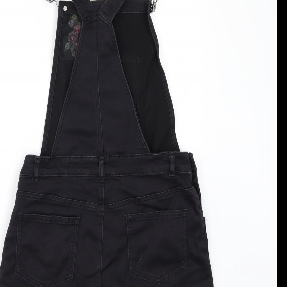 George Girls Black Floral Denim Pinafore/Dungaree Dress  Size 13-14 Years